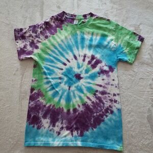 Spiral Tie Dye T-Shirt Purple Turquoise Green Boho Hippie Festival 70s Y2K Bold